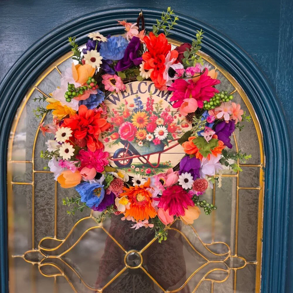 Welcome Spring Garden Floral Wreath